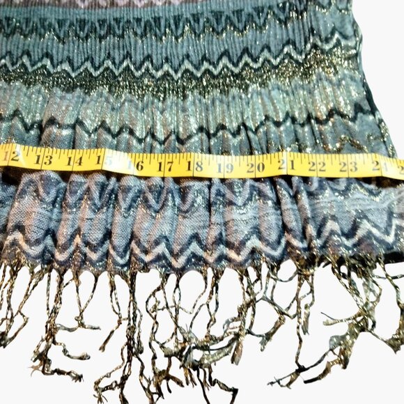 Metallic Scarf Wrap Shawl Fringe Rainbow Zigzag Wedding Festival - Picture 7 of 8